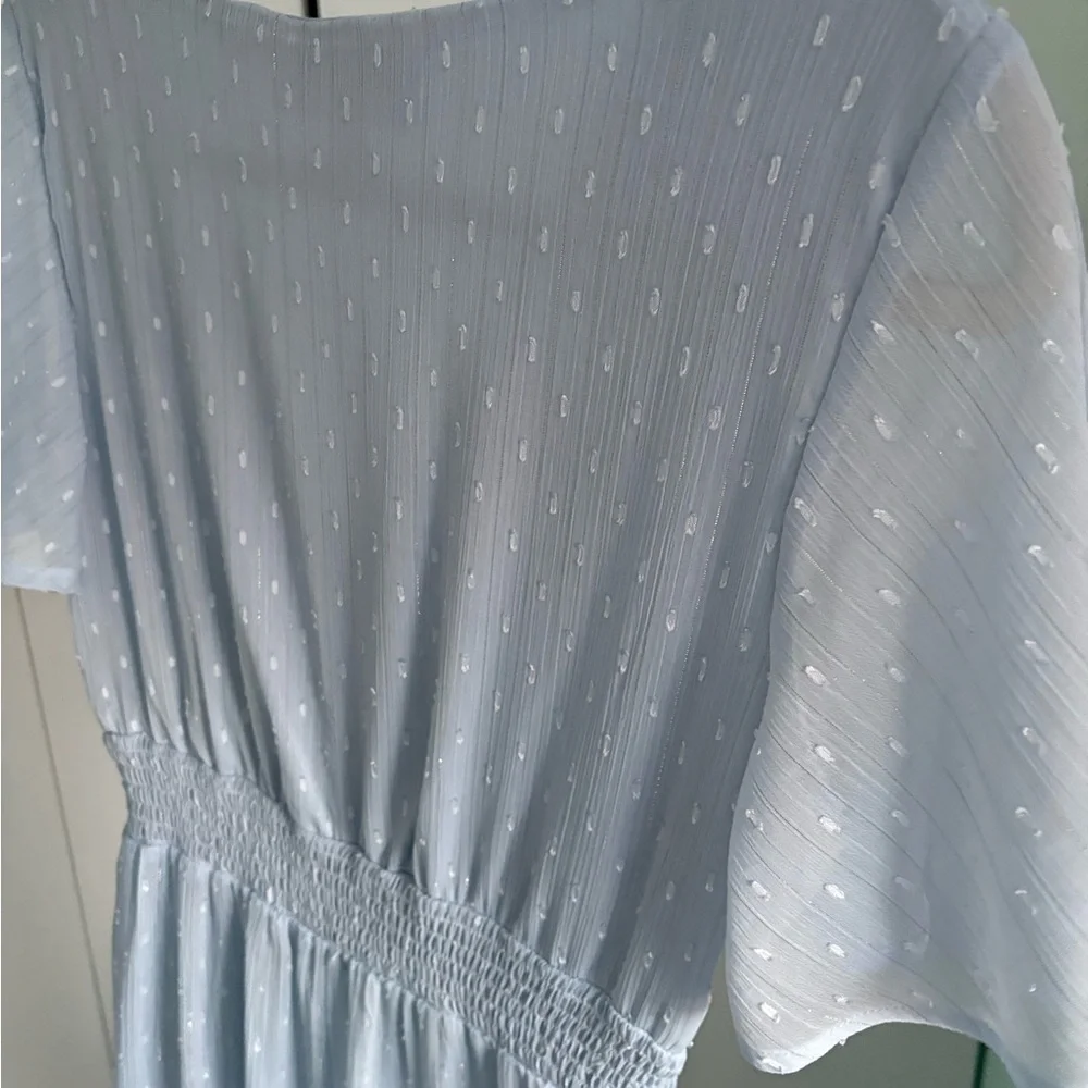 Women's Light Blue V-Neck Maxi Dress with Smocked Waist - Picture 5 of 7